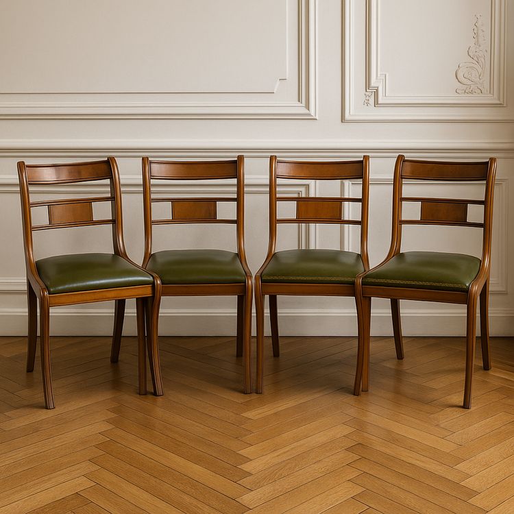 Ensemble de 4 chaises vintage en bois courbé – XXe siècle, assises en skaï vert
