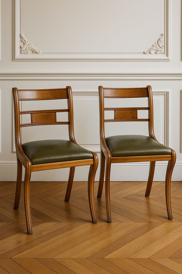 Ensemble de 4 chaises vintage en bois courbé – XXe siècle, assises en skaï vert