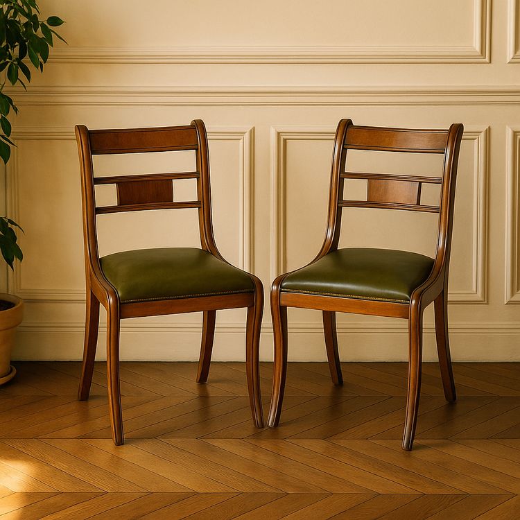 Ensemble de 4 chaises vintage en bois courbé – XXe siècle, assises en skaï vert