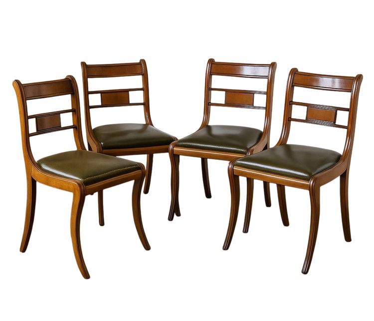 Ensemble de 4 chaises vintage en bois courbé – XXe siècle, assises en skaï vert