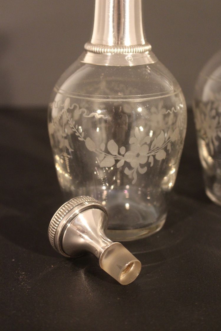  Pair of silver/crystal bottles
