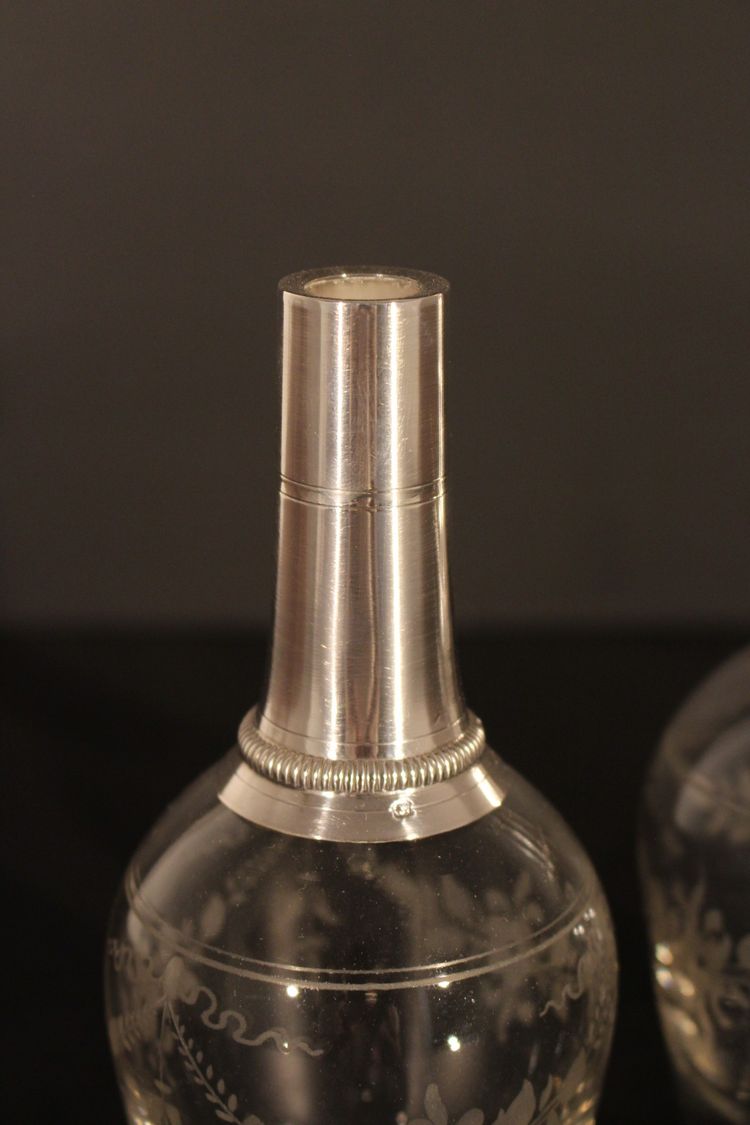  Pair of silver/crystal bottles