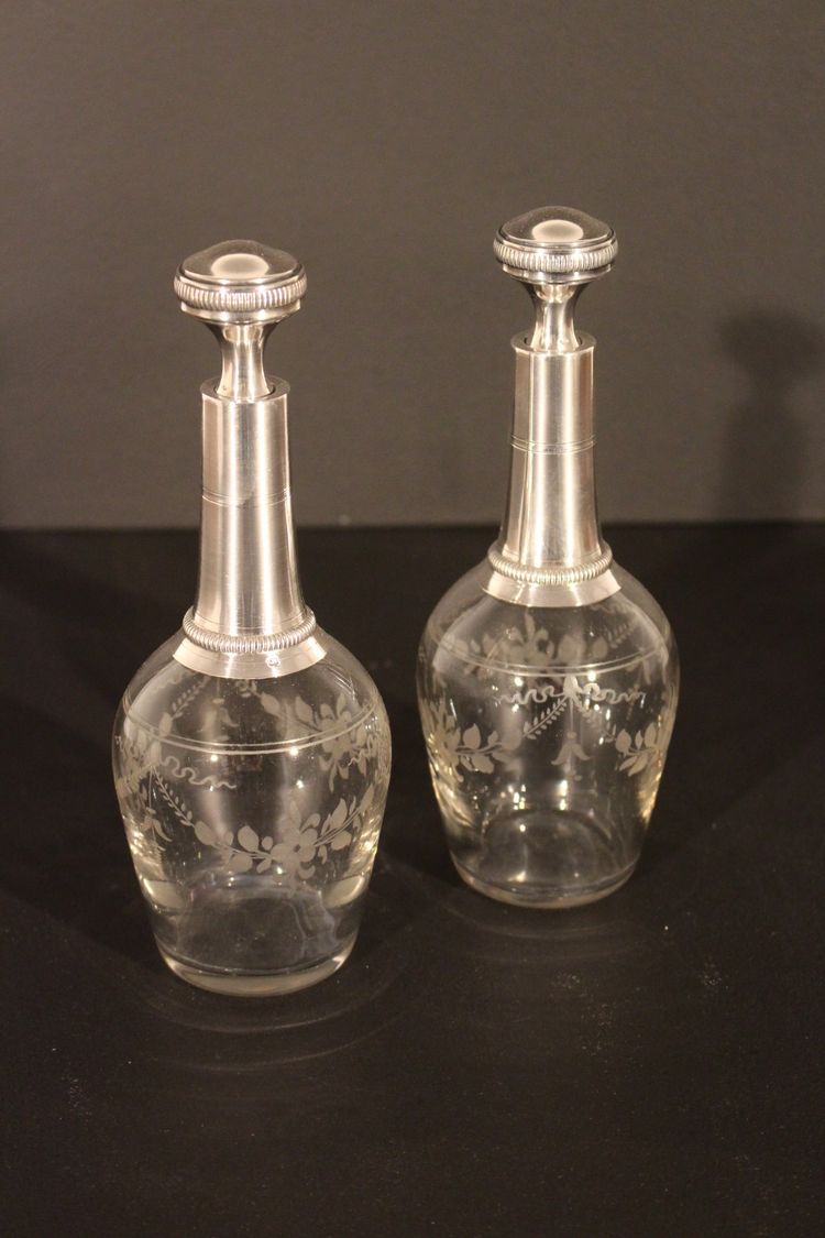  Pair of silver/crystal bottles