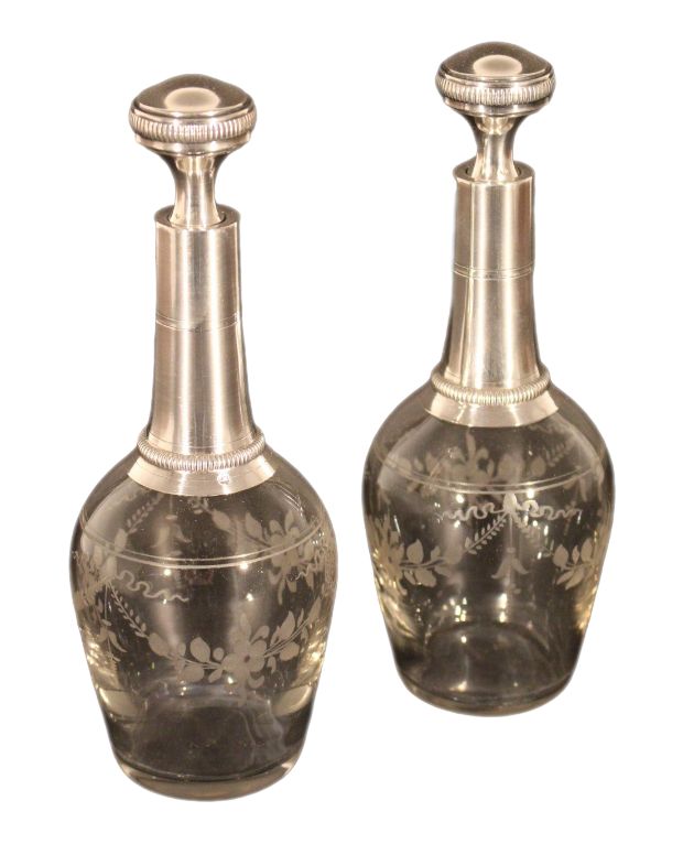  Pair of silver/crystal bottles