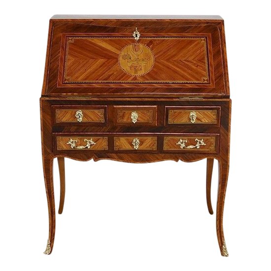  Bureau de pente de milieu en bois précieux, époque Louis XV – XVIIIe 