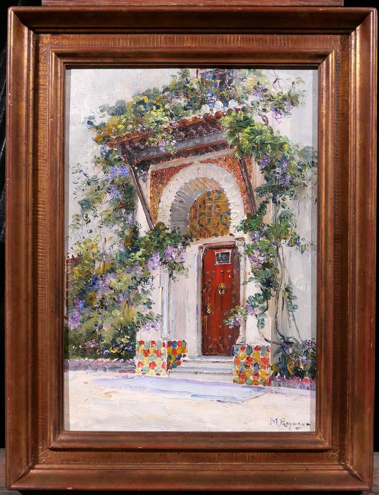 Marius Reynaud 1860-1935 Algérie, Alger, vue d'une porte, tableau, 1910-20 fleurs jardin