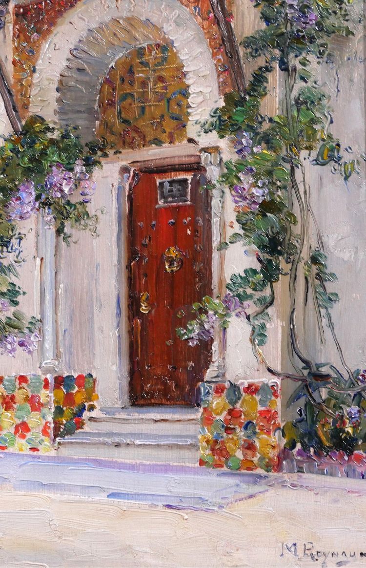 Marius Reynaud 1860-1935 Algérie, Alger, vue d'une porte, tableau, 1910-20 fleurs jardin