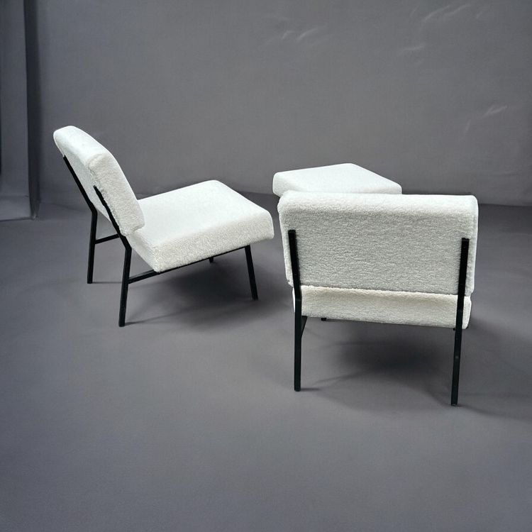 Coppia di sedie e ottomane o tabouret Années 60 Pierre Guariche - Poltrone