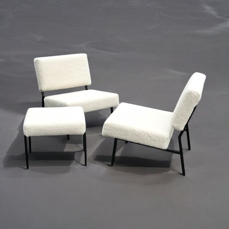 Coppia di sedie e ottomane o tabouret Années 60 Pierre Guariche - Poltrone