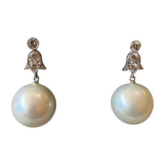 Boucles d'oreille perle et Diamants, Ref 386.192