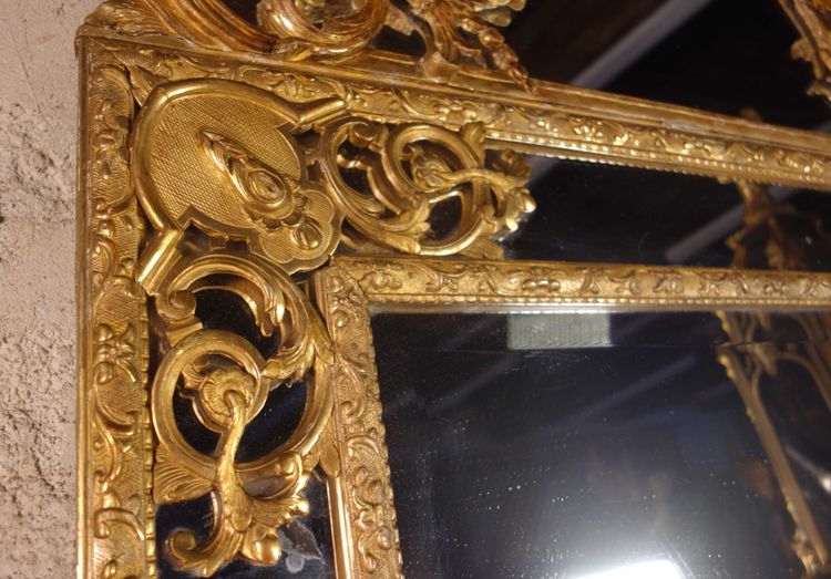 Grande specchio d'epoca Regency con due barre smaltate dorate
