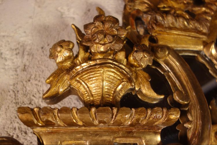 Grande specchio d'epoca Regency con due barre smaltate dorate