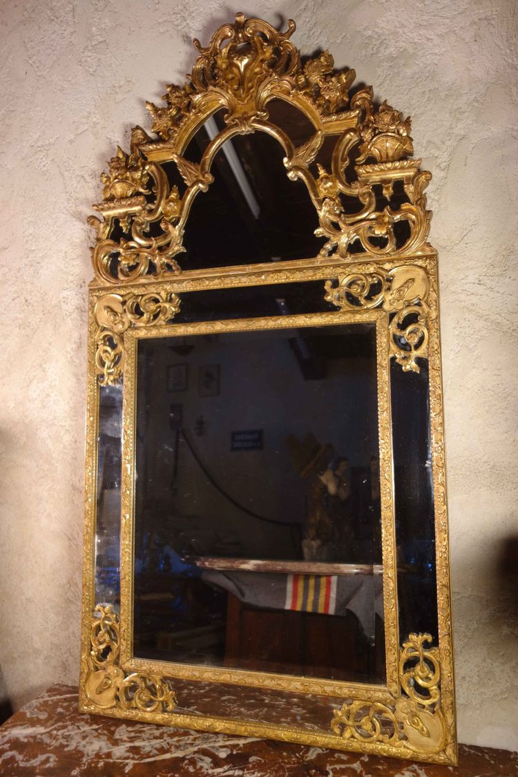 Grande specchio d'epoca Regency con due barre smaltate dorate