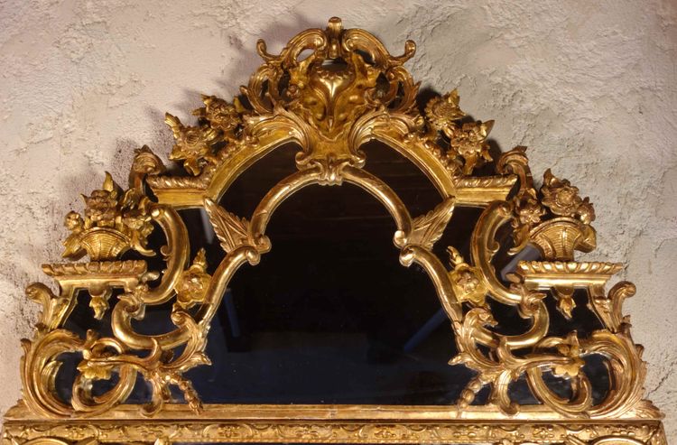 Grande specchio d'epoca Regency con due barre smaltate dorate