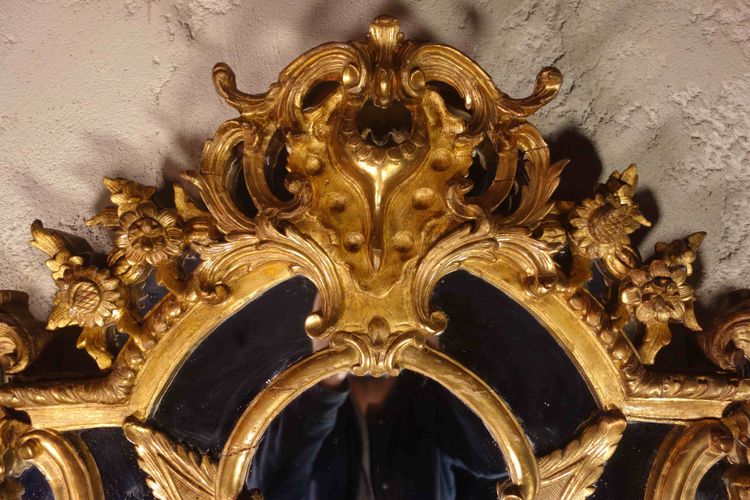 Grande specchio d'epoca Regency con due barre smaltate dorate