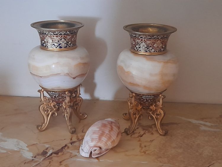 Onyx-bronze-enamel vases 19th century