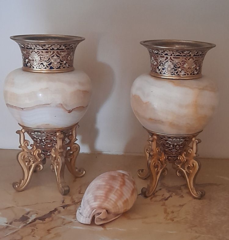 Onyx-bronze-enamel vases 19th century