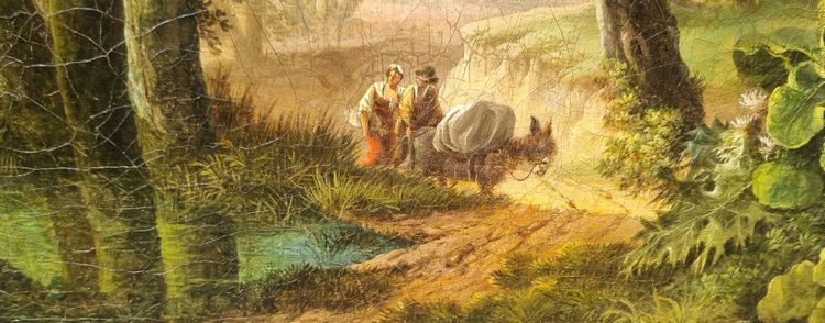 Lazare BRUANDET (Attributed to) - Forest landscape with a couple and their donkey
