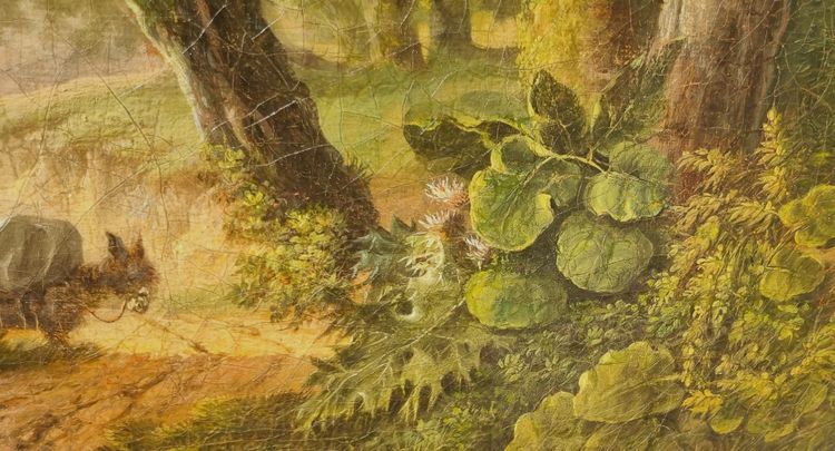 Lazare BRUANDET (Attributed to) - Forest landscape with a couple and their donkey