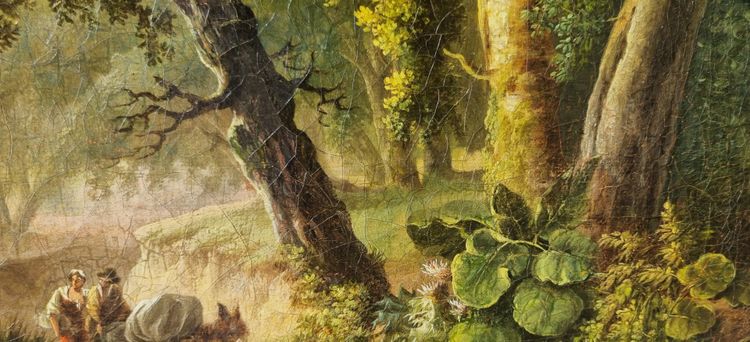 Lazare BRUANDET (Attributed to) - Forest landscape with a couple and their donkey