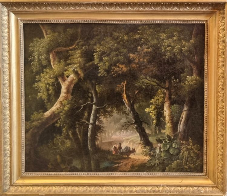 Lazare BRUANDET (Attributed to) - Forest landscape with a couple and their donkey