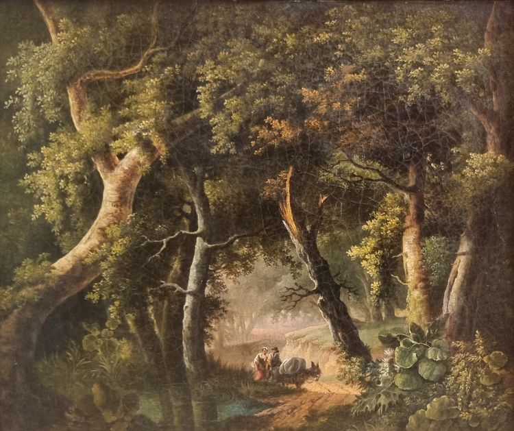 Lazare BRUANDET (Attributed to) - Forest landscape with a couple and their donkey
