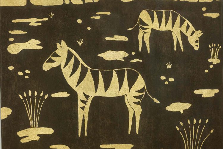 Bemalte Leinwand mit Zebra-Dekor. Arbeit eines zeitgenössischen Künstlers. LS5724675B