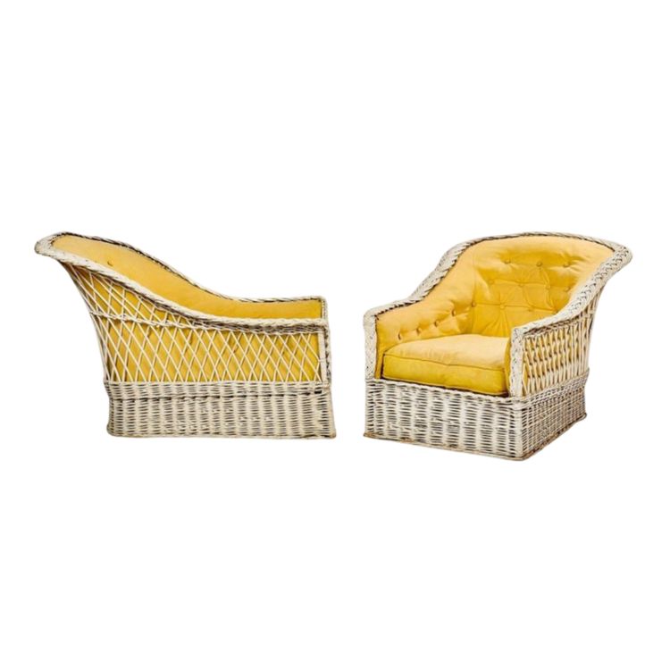  Maison & Jardin , Coppia di chaise longue originali in vimini laccato 1950/1960 circa