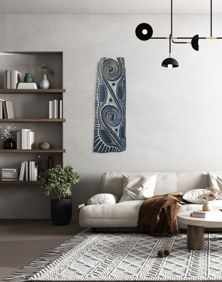 Bemalte Rinde, Ozeanische Kunst, Frühe Kunst, Stammeskunst, Gemälde, Ozeanien, Pazifik, 110 cm