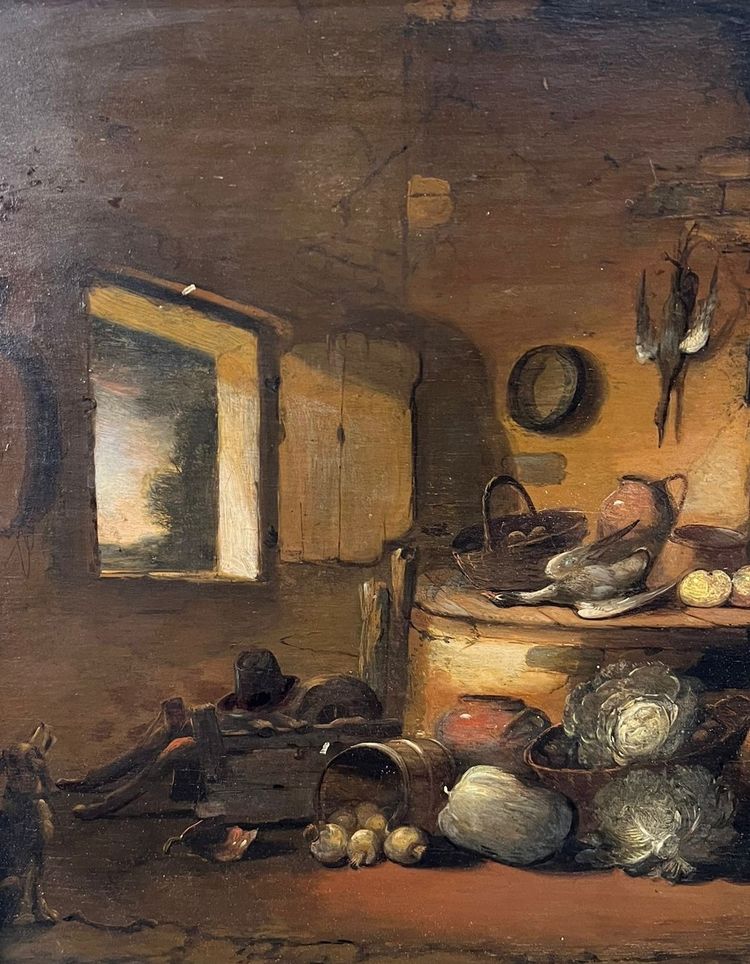 David Teniers der Jüngere (in der Art von), "Kücheninterieur mit Figuren".