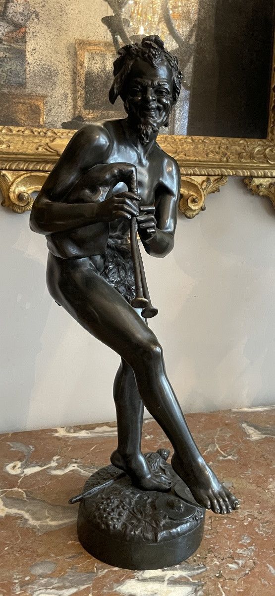Scultura in bronzo, Fauno musicale firmato Thyllmann – XIX secolo