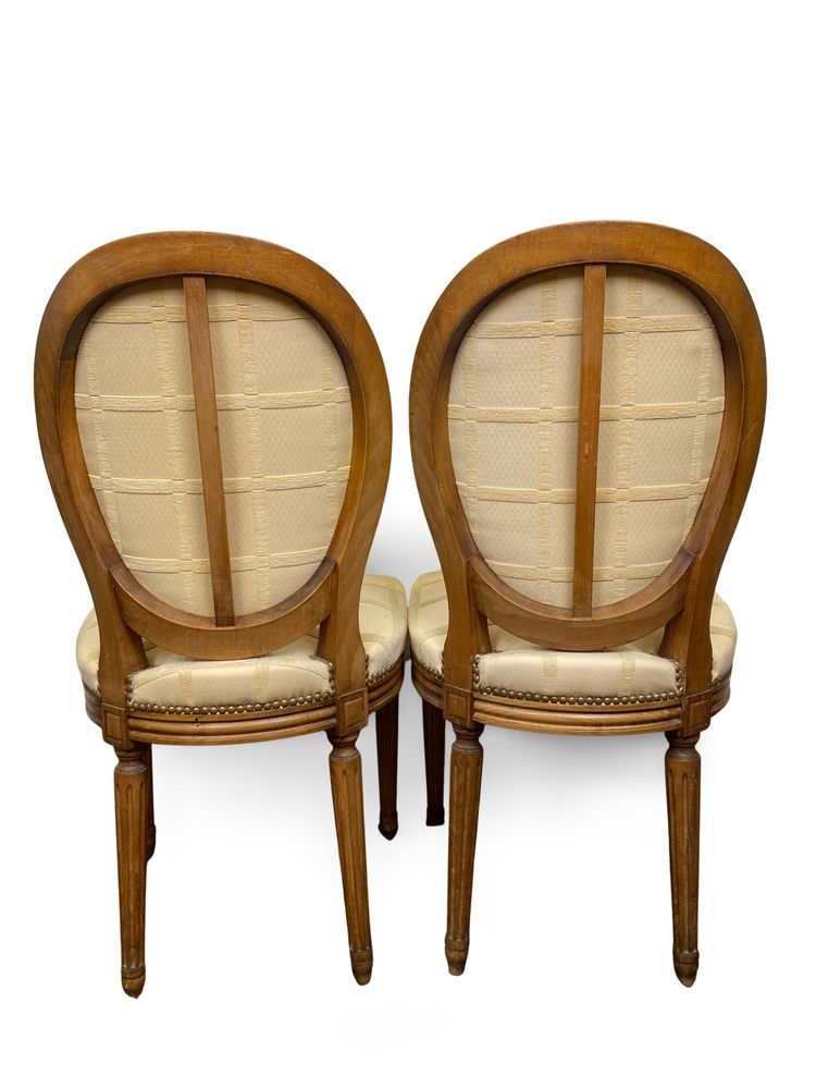 2x sedie a medaglione Luigi XVI - XIX secolo - Colore crema/miele