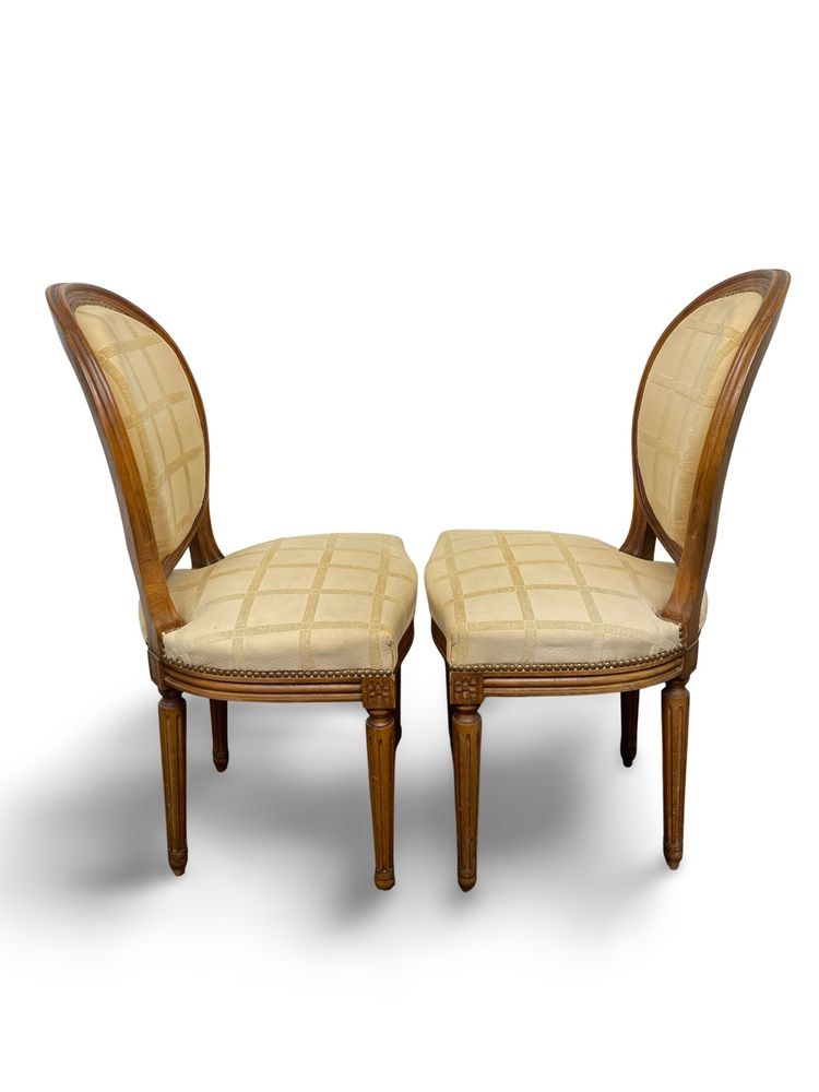 2x sedie a medaglione Luigi XVI - XIX secolo - Colore crema/miele