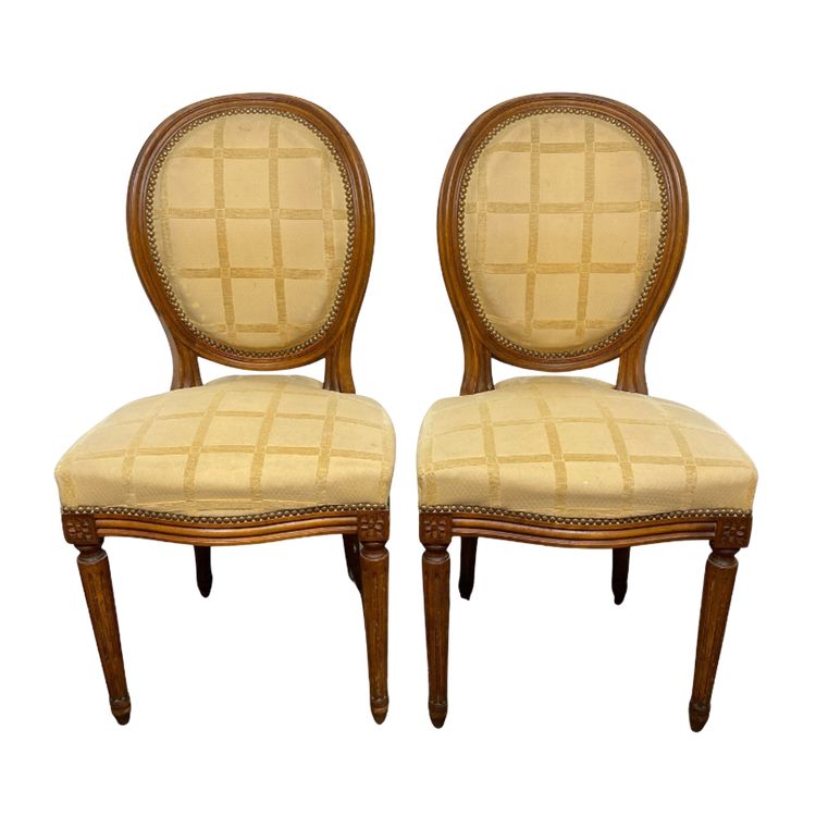 2x sedie a medaglione Luigi XVI - XIX secolo - Colore crema/miele