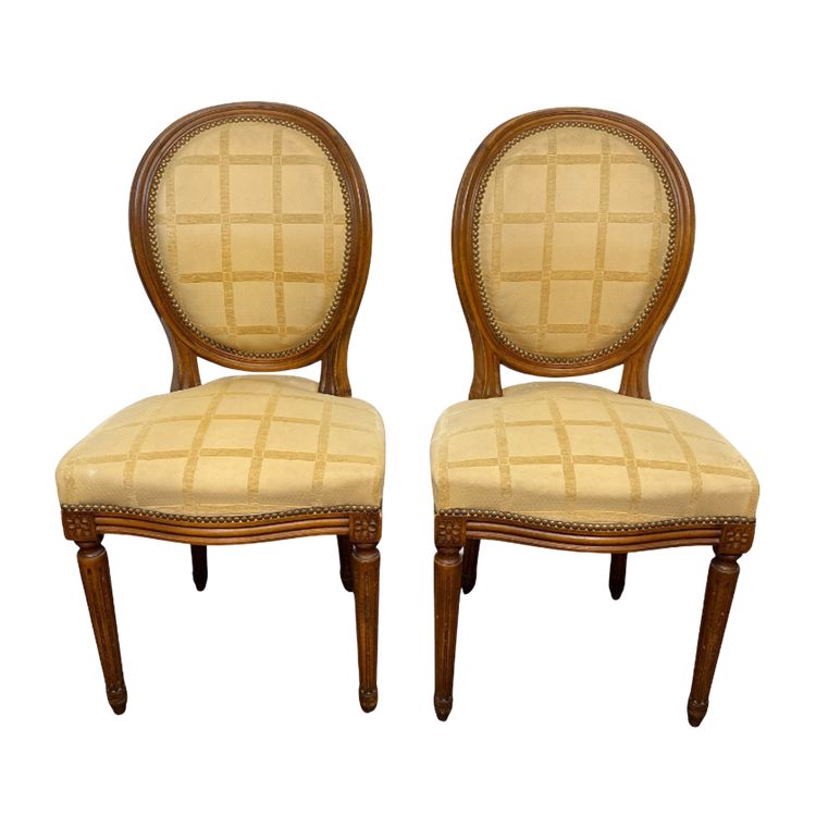 2x sedie a medaglione Luigi XVI - XIX secolo - Colore crema/miele