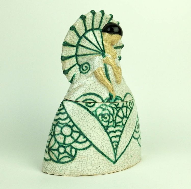 "Woman with parasol "Large ceramic box by Edouard Cazaux