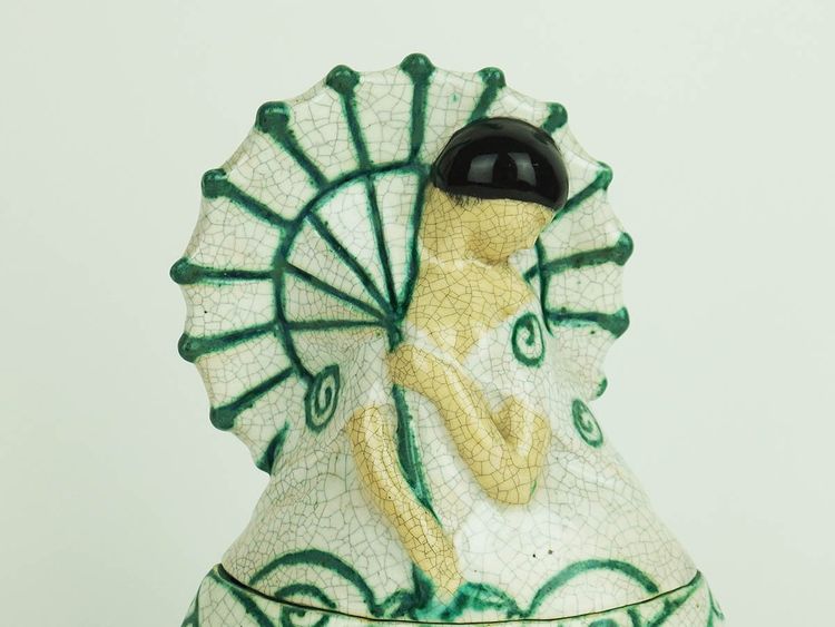 "Woman with parasol "Large ceramic box by Edouard Cazaux