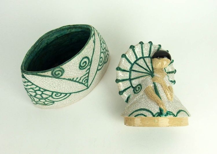 "Woman with parasol "Large ceramic box by Edouard Cazaux