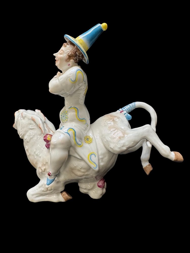 Volkstedt - Porcelain figure of Pierrette on a donkey by Emil Paul Börner