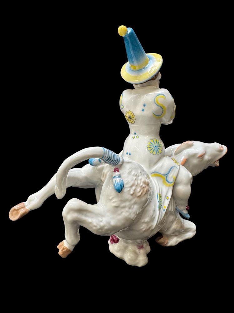 Volkstedt - Porcelain figure of Pierrette on a donkey by Emil Paul Börner