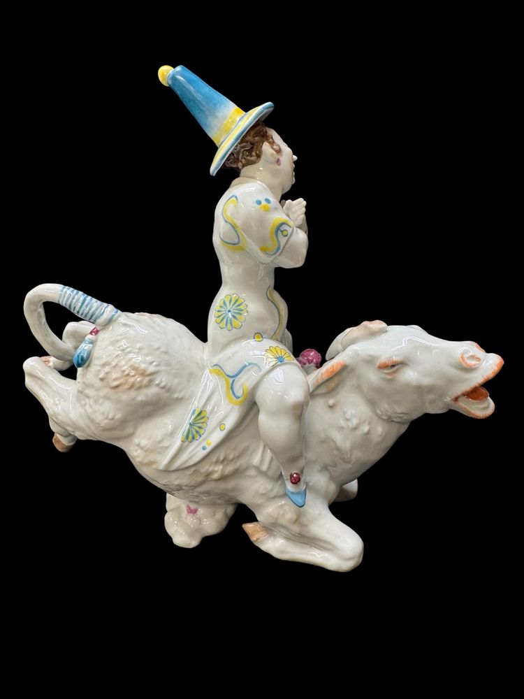Volkstedt - Porcelain figure of Pierrette on a donkey by Emil Paul Börner