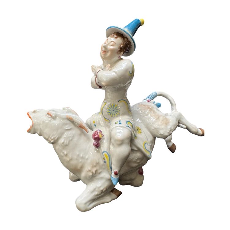 Volkstedt - Porcelain figure of Pierrette on a donkey by Emil Paul Börner
