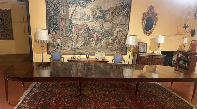 table de salle à manger 8 pieds Louis XVI en acajou de 5m30 de long