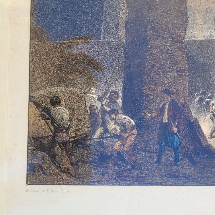 Suite de 3 Gravures aquarellées, les décorations de théâtre, XIXème siècle