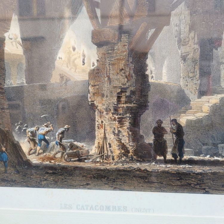 Suite de 3 Gravures aquarellées, les décorations de théâtre, XIXème siècle