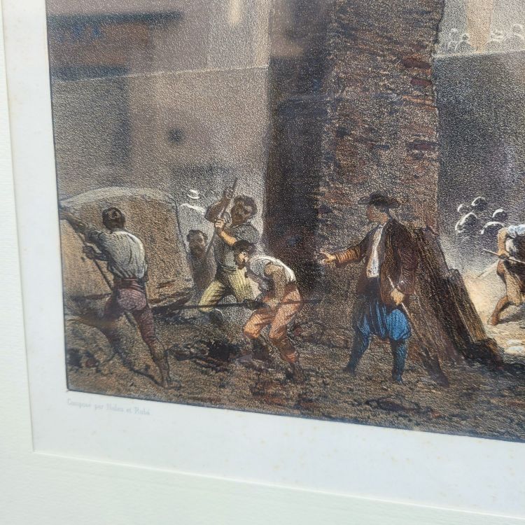 Suite de 3 Gravures aquarellées, les décorations de théâtre, XIXème siècle