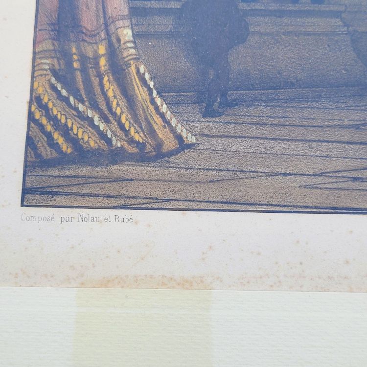 Suite de 3 Gravures aquarellées, les décorations de théâtre, XIXème siècle