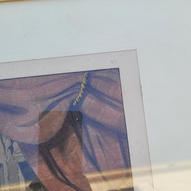 Suite de 3 Gravures aquarellées, les décorations de théâtre, XIXème siècle