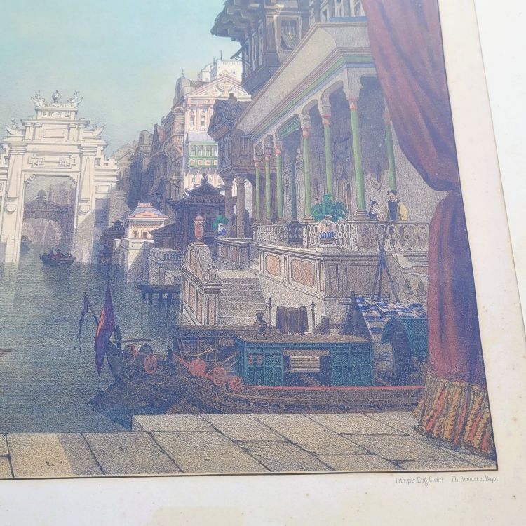 Suite de 3 Gravures aquarellées, les décorations de théâtre, XIXème siècle