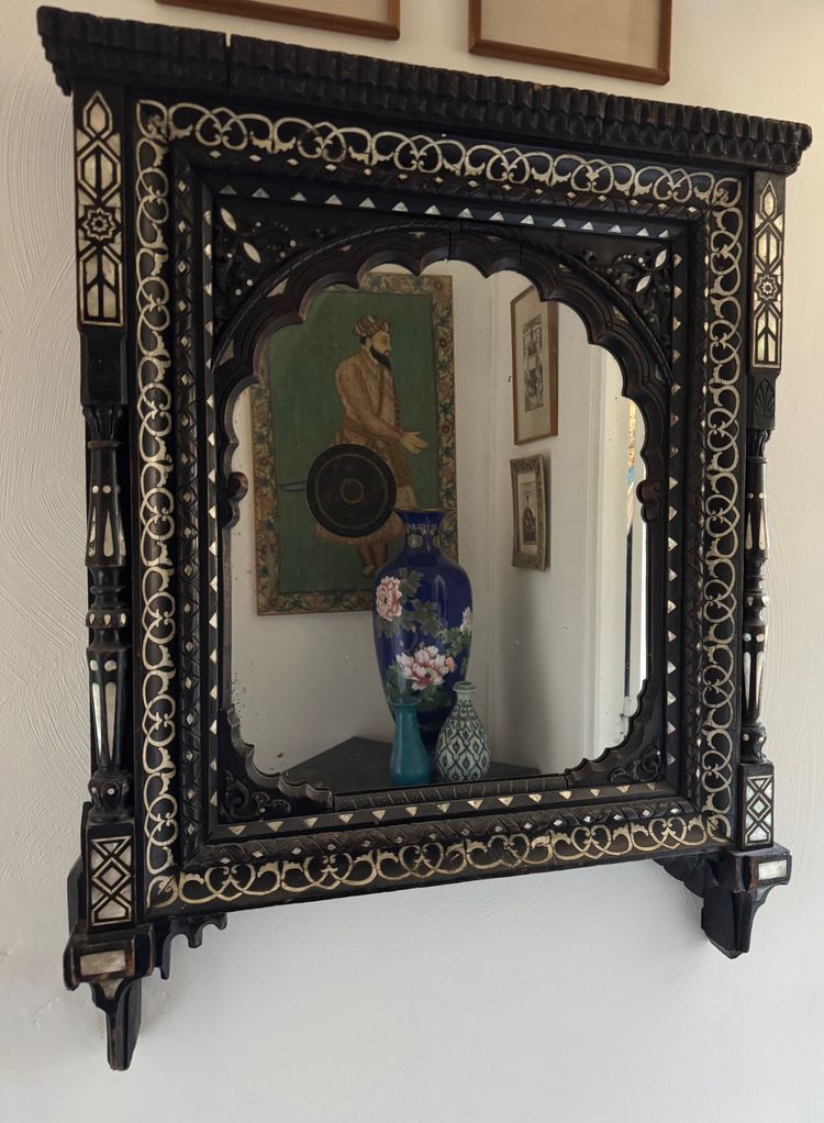Indian mirror, mother-of-pearl and bone, 19th c.